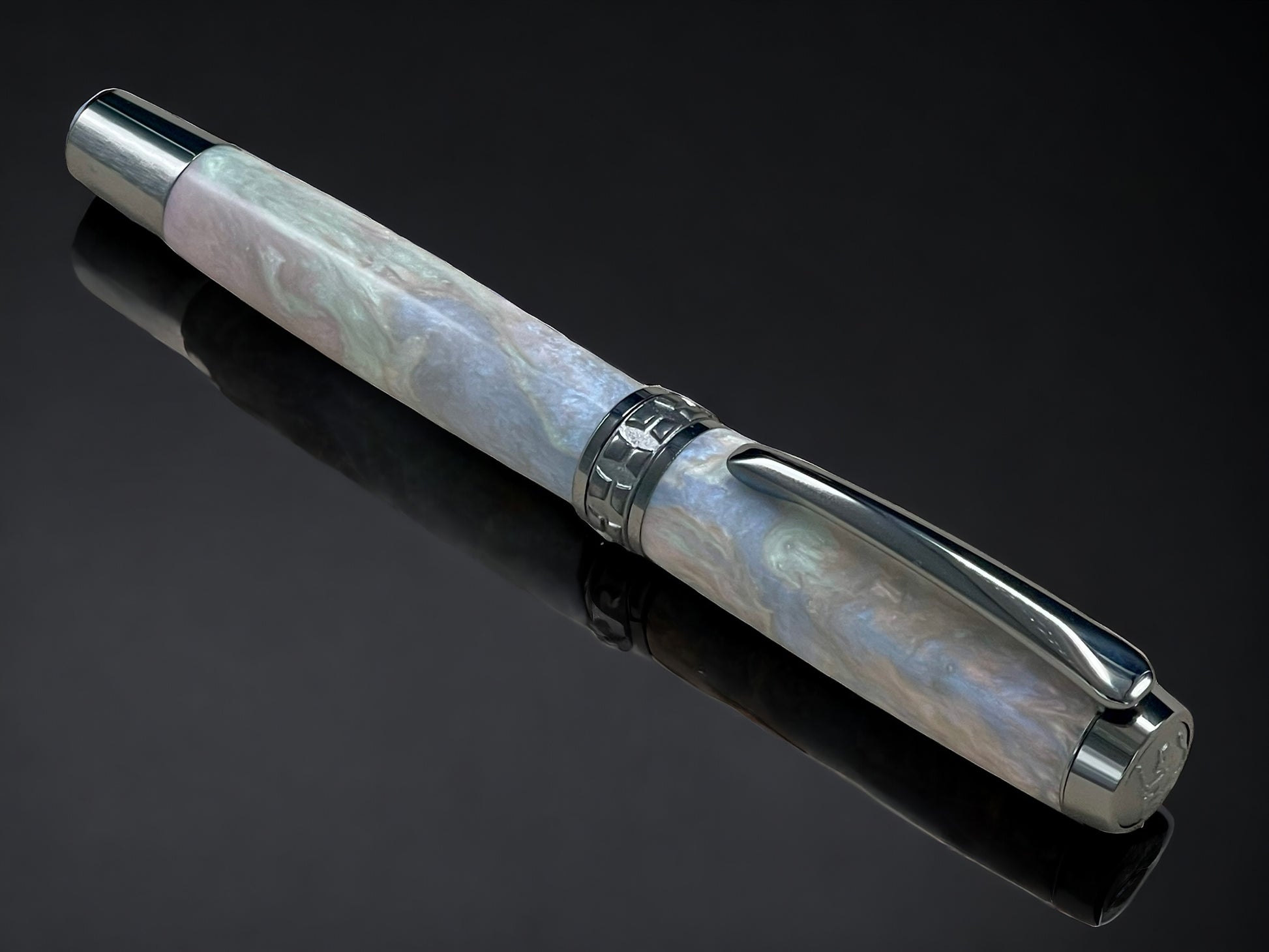 Matte Opal, One of a Kind, Handmade Custom Black Titanium Rollerball Pen. Artisan Rare & Unique, Completely Handcrafted in Colorado, USA. - HighlanderPen