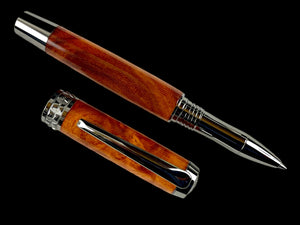 Exotic Amboyna Wood Handmade Black Titanium Rollerball Pen. One of a Kind, Handcrafted by Highlander Pen in CO. Ink, Sleeve, & Box Included. [ML-RB-1120-02]