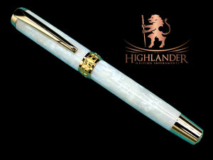 Elegant “Pearly Opal” Handcrafted Acrylic Gold Fountain Pen, One of a Kind, Handmade in Colorado. Ink, Converter, Sleeve, & Box Included - HighlanderPen