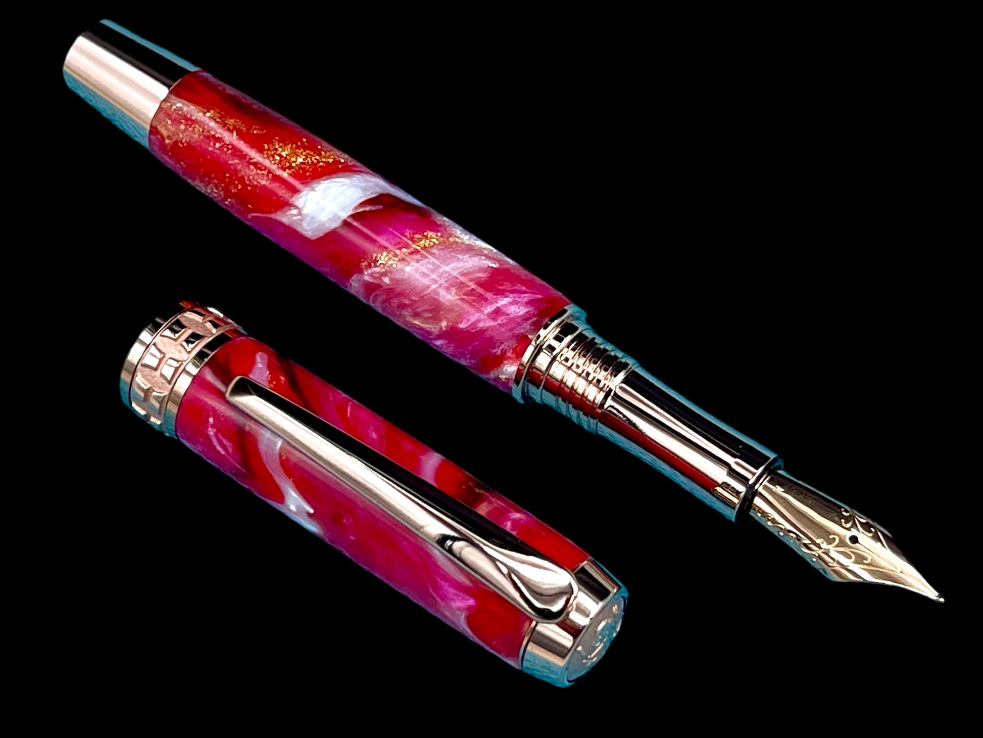 Highlander~Rose Gold Handmade Fountain Pen, One of a Kind Writing Instrument, Handcrafted in CO. Ink, Converter, Pen Sleeve & Box Included. (ML-FP-0925-02) - HighlanderPen