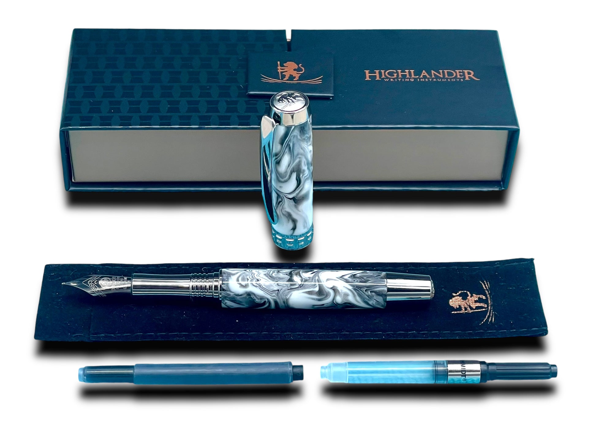 Timeless “Imperial Black” Black Titanium Fountain Pen, Artisan Handcrafted Writing Instrument. Converter, Ink, Sleeve & Box Included. - HighlanderPen