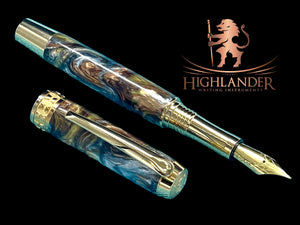 Striking “Molten Metals” Handcrafted Luxury Gold Fountain Pen, One of a Kind, Handmade in Colorado. Ink, Converter, Sleeve, & Box Included. - HighlanderPen