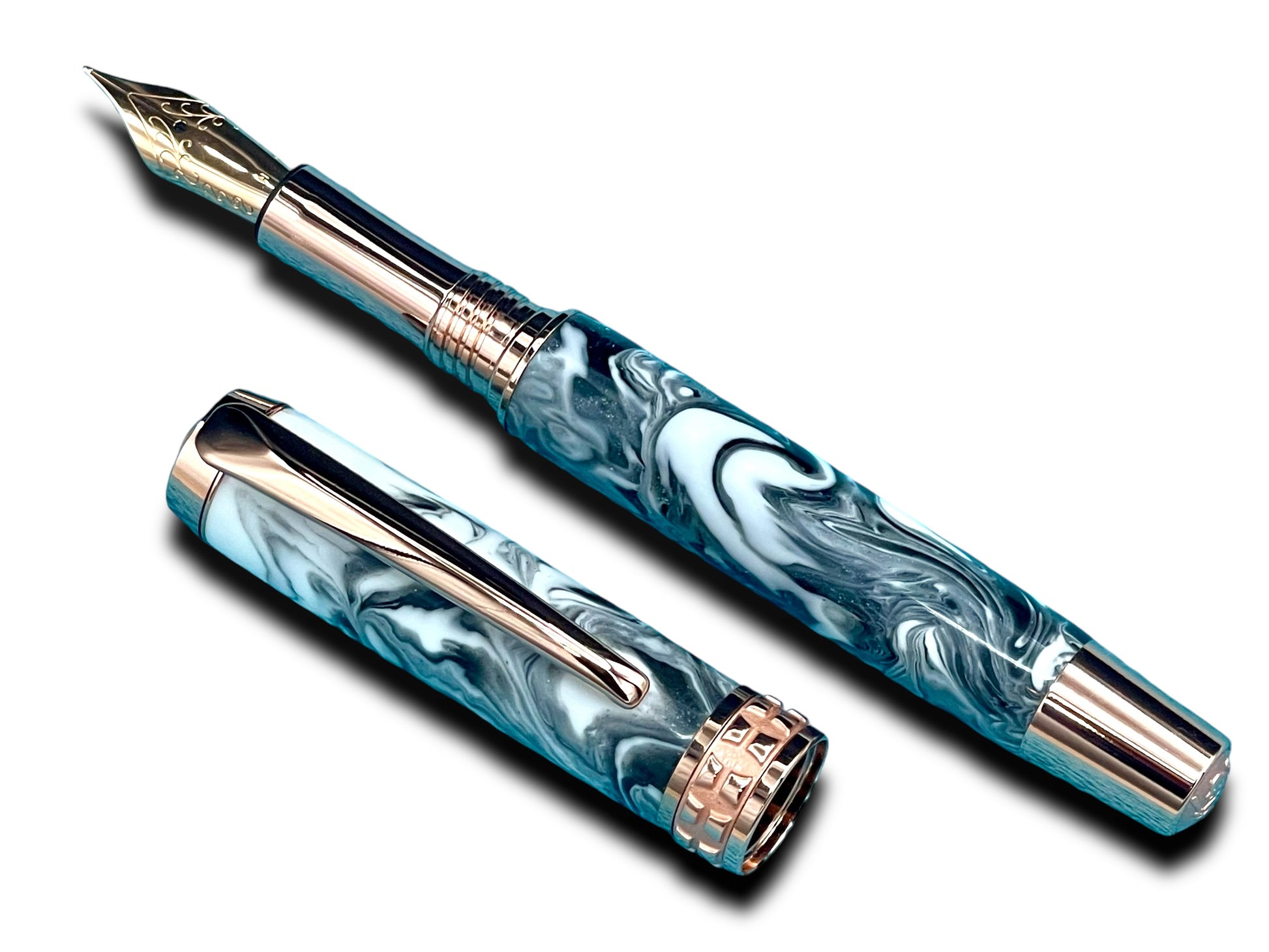 Timeless “Imperial Black” Rose Gold Fountain Pen, One of a Kind, Handmade in Colorado. Ink, Converter, Pen Sleeve & Box Included. - HighlanderPen