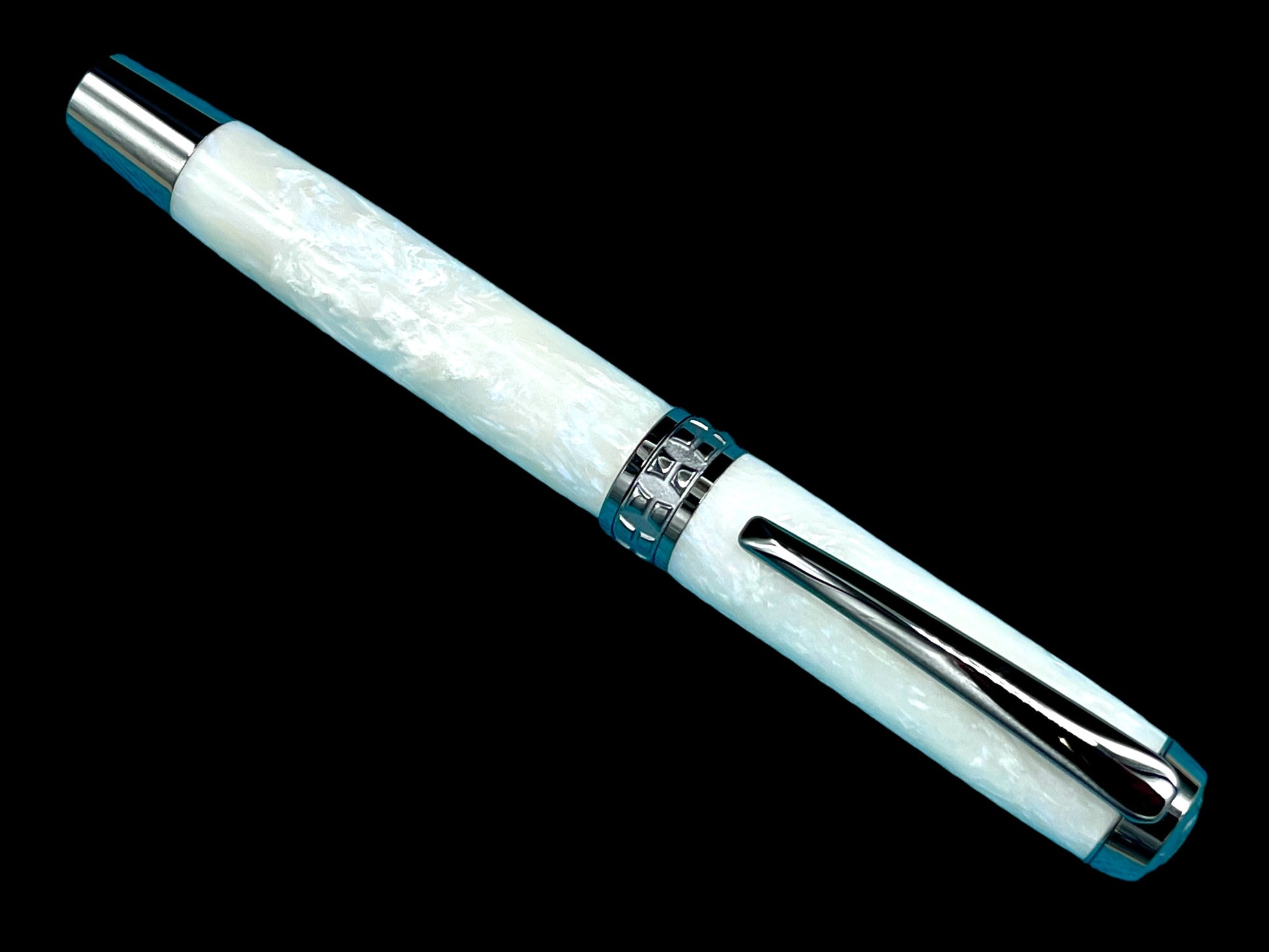 Elegant “Pearly Opal” Black Titanium Acrylic Fountain Pen, Artisan Handcrafted Writing Instrument. Converter, Ink, Sleeve & Box Included. - HighlanderPen