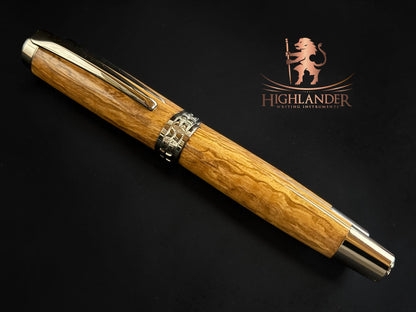 Museum Grade Bethlehem Olivewood | Black Titanium Fountain Pen | Handcrafted by Highlander | Full Gift Set