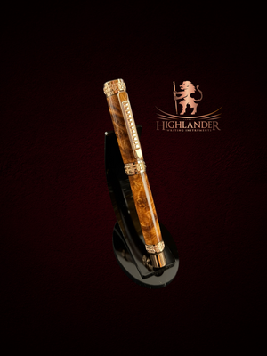 Museum Grade Thuya Burl Wood | Edinburgh Red Gold Fountain Pen | Highlander Rare Wood Pen Collection
