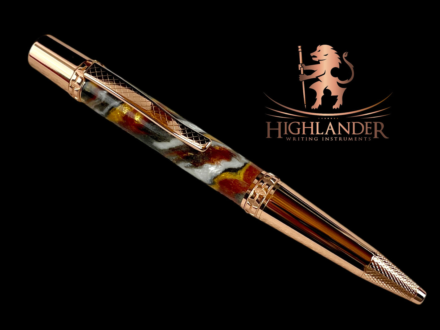 Rose Gold "Caramel Latte" Handmade Glasgow Ballpoint Pen. One of a Kind, Handcrafted by Highlander Pen in CO. Box, Ink, & Sleeve Included. [ML-BP-1205-02]