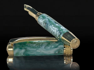 “Green Pearl” One of a Kind, Handmade Custom Gold Fountain Pen. Artisan Rare & Unique, Completely Handcrafted  in Colorado, USA - HighlanderPen