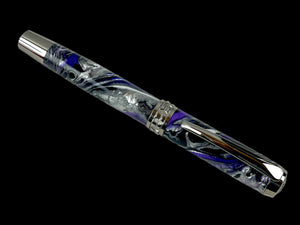 Black Titanium “Royale” Handmade Acrylic Rollerball Pen. Luxury, Handcrafted in Colorado. Ink, Box & Sleeve Included, by Highlander Pen. [ML-RB-1109-01]