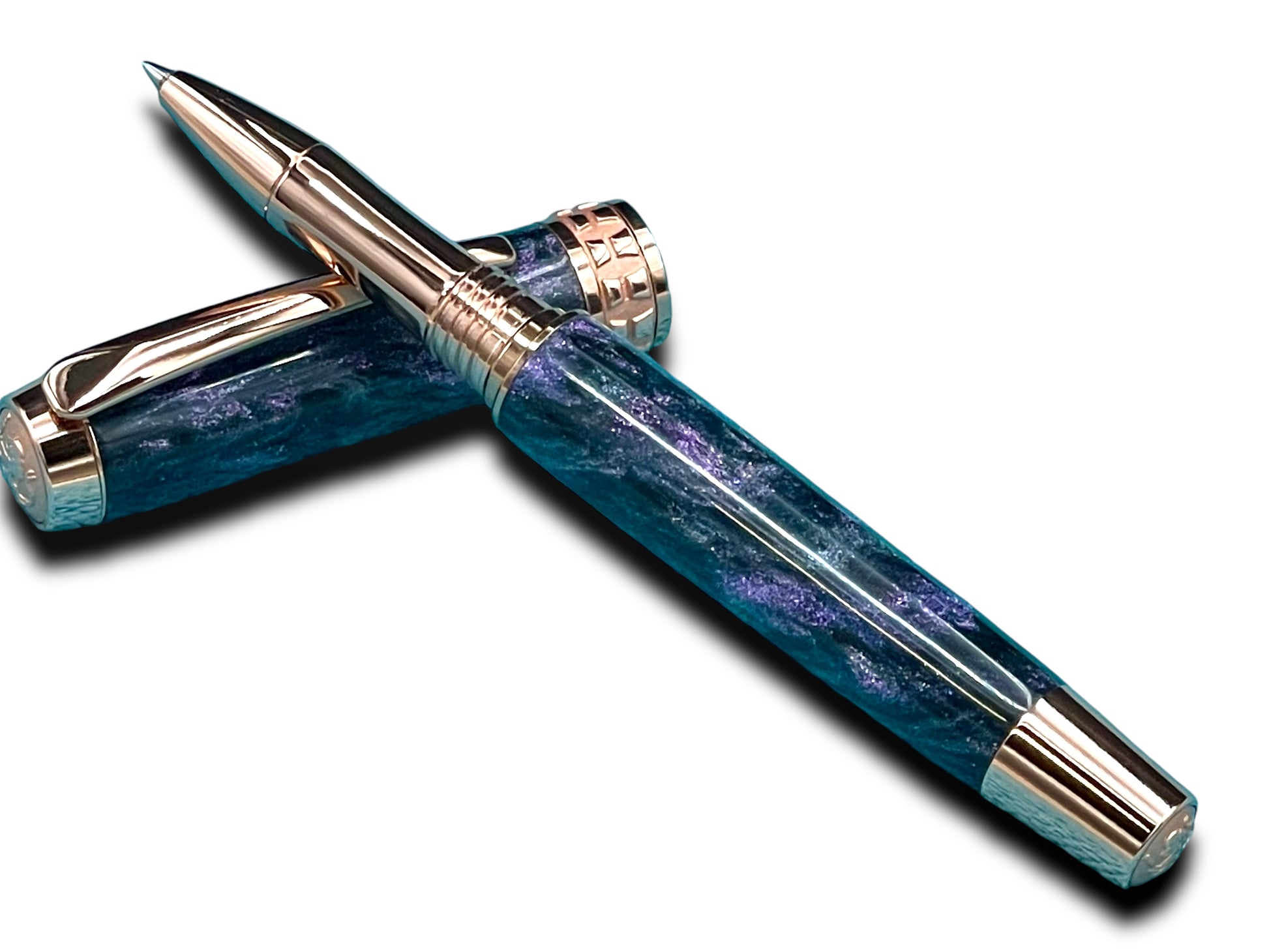 Elegant “Galactic Purple”, Rose Gold Acrylic Rollerball Pen, Artisan Handcrafted Writing Instrument. One of a Kind, with Box, Sleeve, & Ink. - HighlanderPen