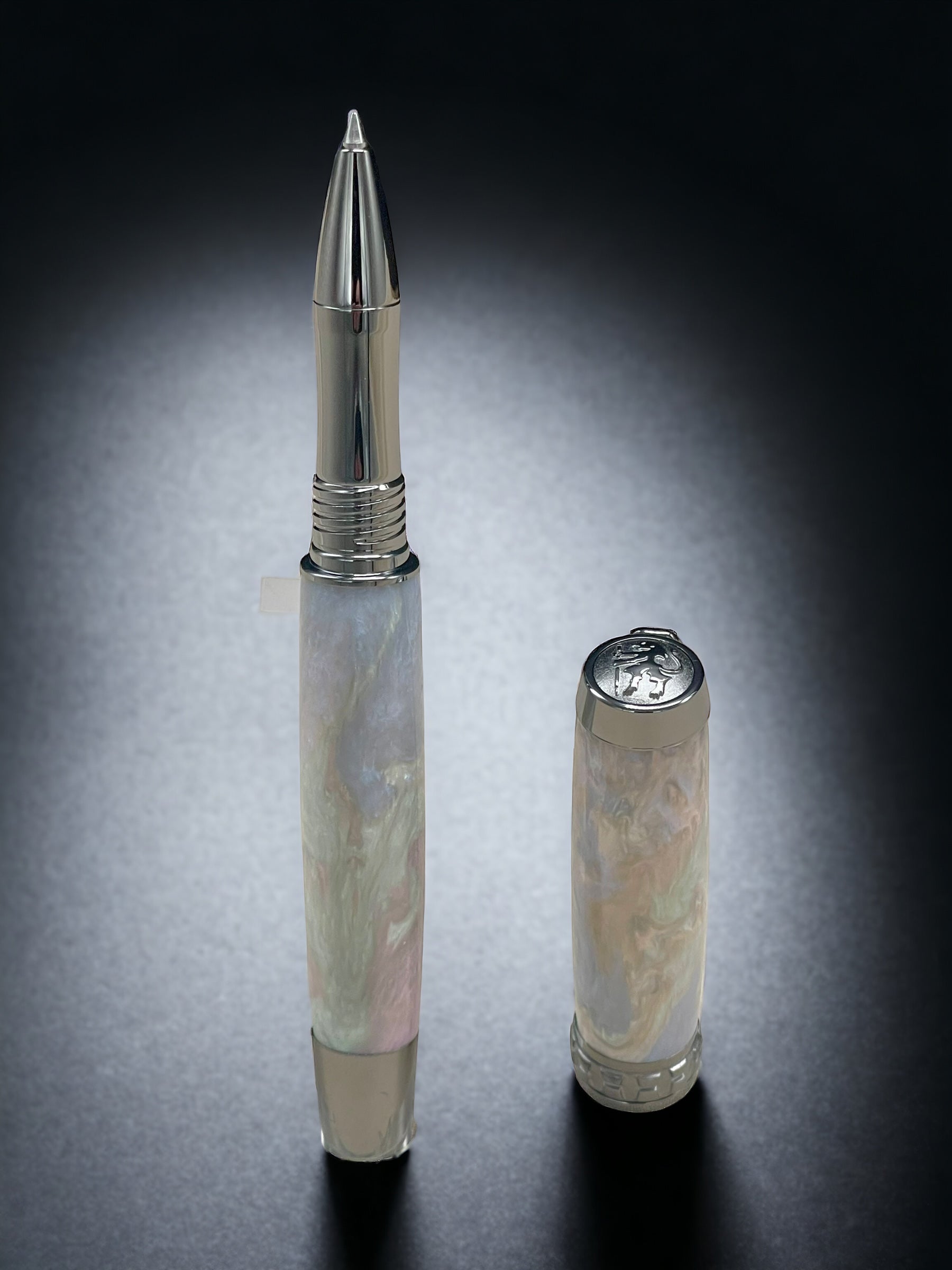 Matte Opal, One of a Kind, Handmade Custom Black Titanium Rollerball Pen. Artisan Rare & Unique, Completely Handcrafted in Colorado, USA. - HighlanderPen