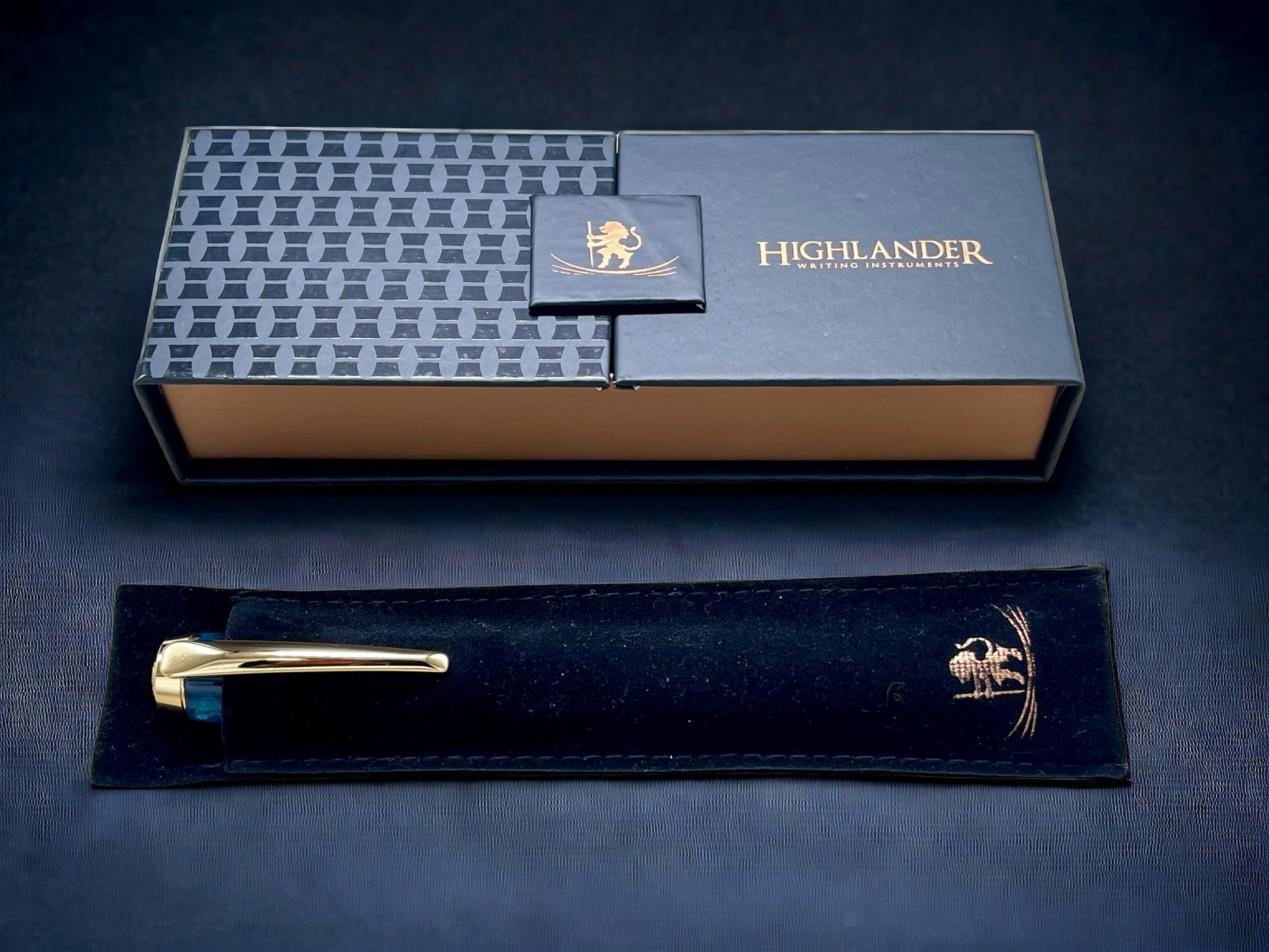 Gold Rollerball Pen, Artisan Handcrafted Writing Instrument. Handmade with Custom Hardware in Colorado. One of a Kind. “Deep Teal” - HighlanderPen