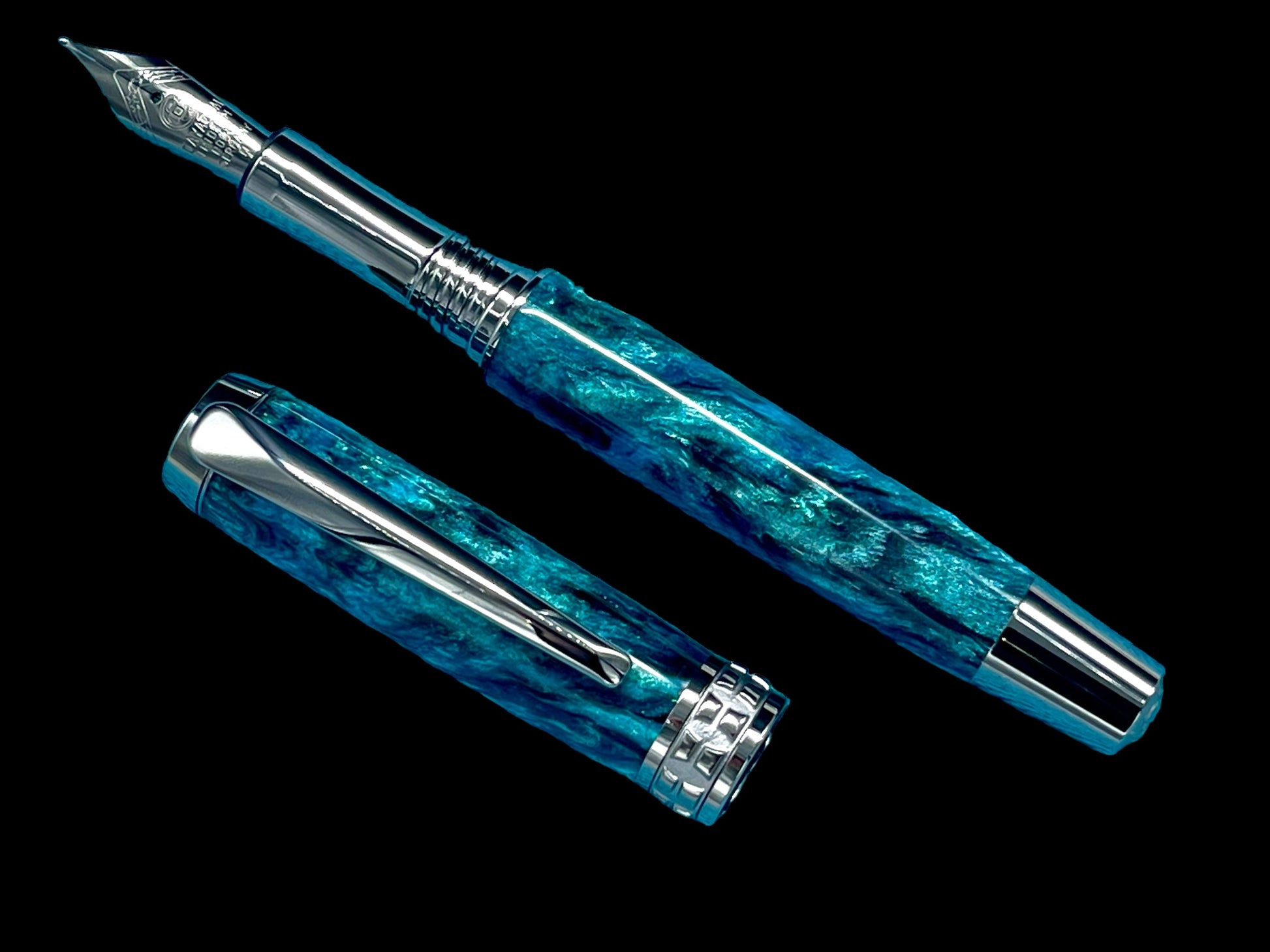 Elegant "Deep Teal" Handcrafted Black Titanium Fountain Pen. One of a Kind. Handmade in Colorado. Ink, Converter, Sleeve & Box Included. - HighlanderPen