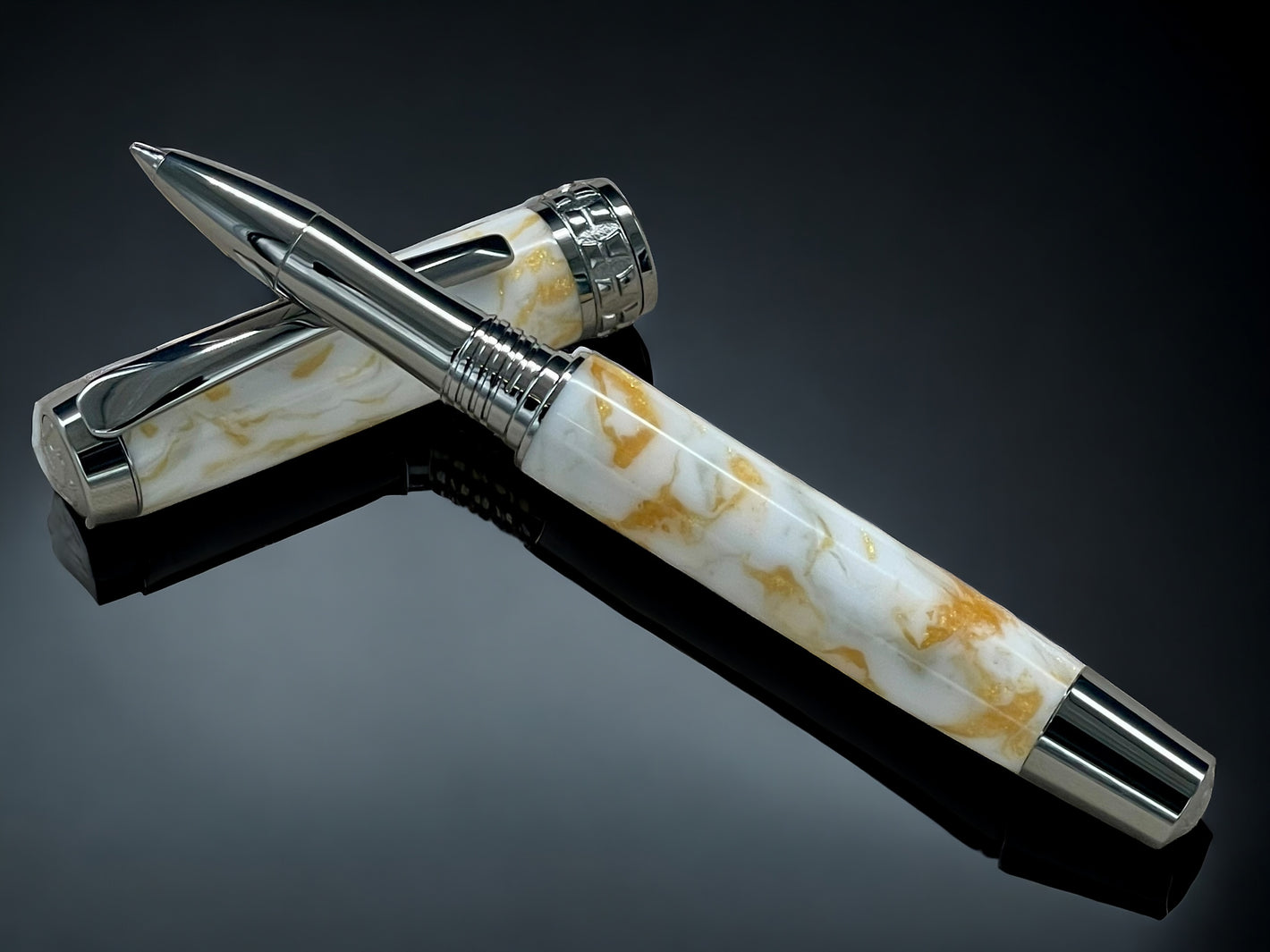 “Gold Marble”, One of a Kind, Handmade Custom Black Titanium Rollerball Pen. Artisan Rare & Unique, Completely Handcrafted in Colorado, USA. - HighlanderPen