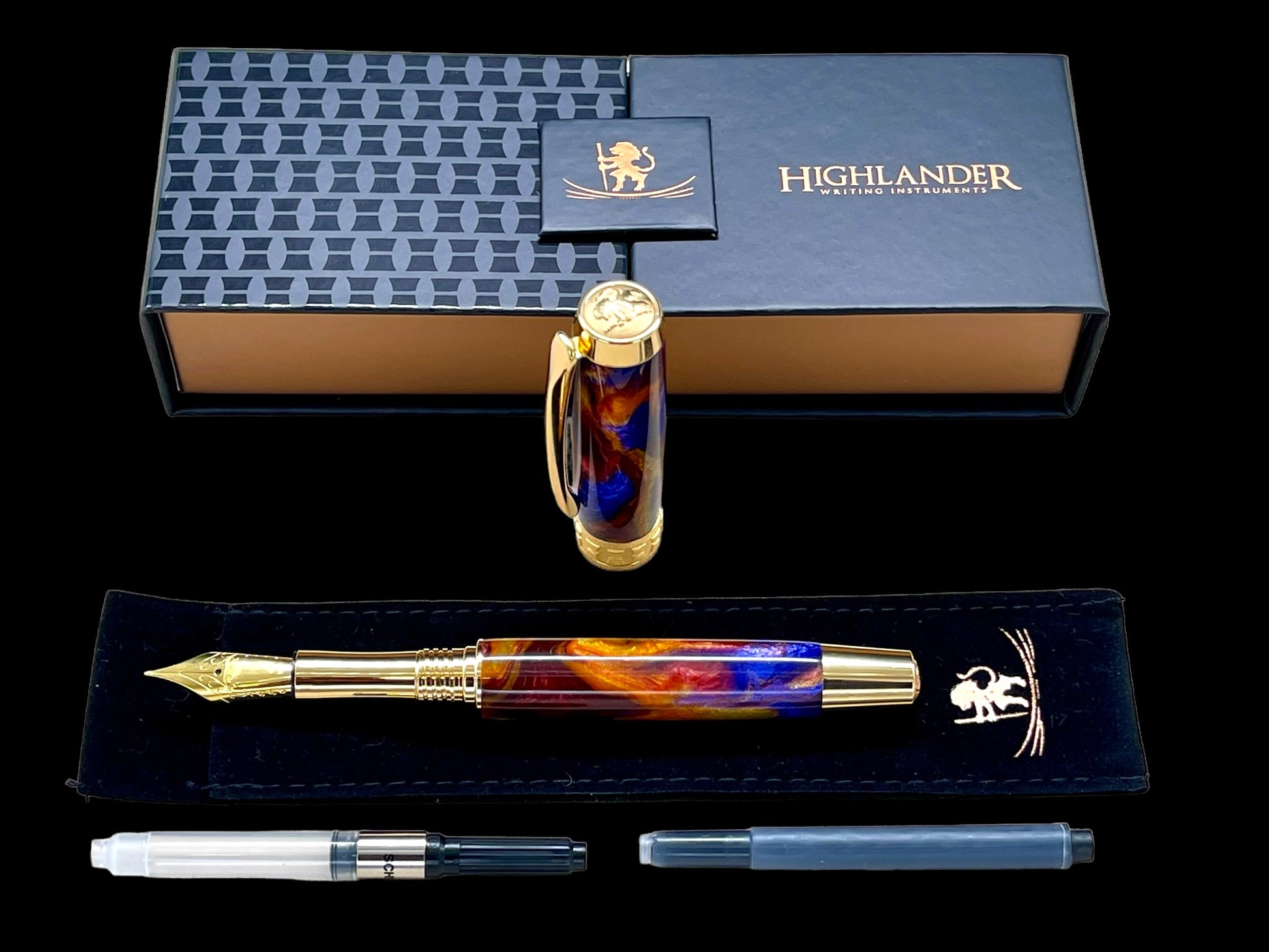 Striking “Maui Sunset” Gold Fountain Pen, Artisan Handcrafted Writing Instrument. Simple to Use. Handmade Custom in Colorado, One of a Kind. - HighlanderPen