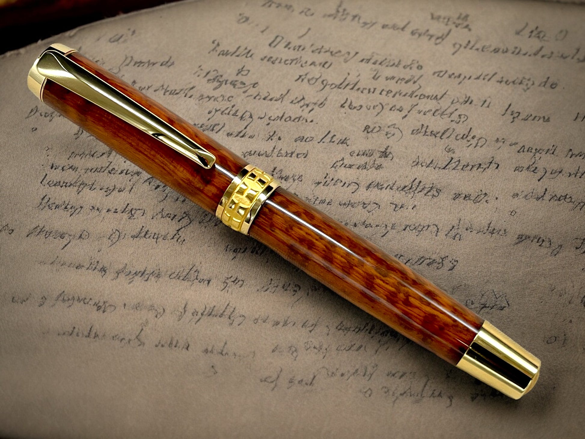 Exotic Rare Snakewood, Gold Rollerball Pen, Artisan Handcrafted Writing Instrument. Handmade Custom in Colorado. One of a Kind. - HighlanderPen