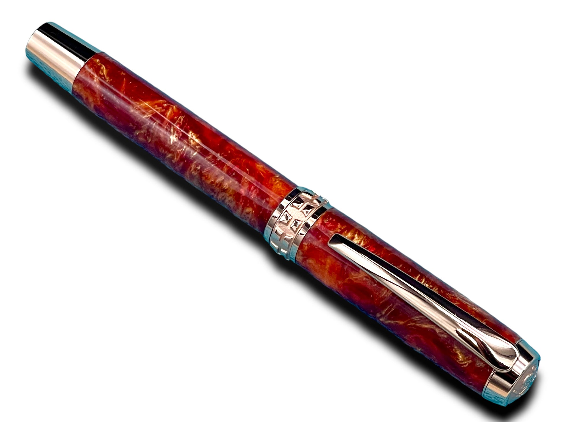 Striking “Copper on Fire” Rose Gold Fountain Pen, One of a Kind, Handmade in Colorado. Ink, Converter, Pen Sleeve & Box Included. - HighlanderPen