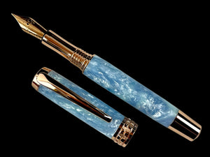 Rose Gold “Stratus” Handmade Fountain Pen, One of a Kind, Handcrafted in CO by Highlander Pen. Ink, Converter, Pen Sleeve & Box Included. [ML-FP-1209-01]