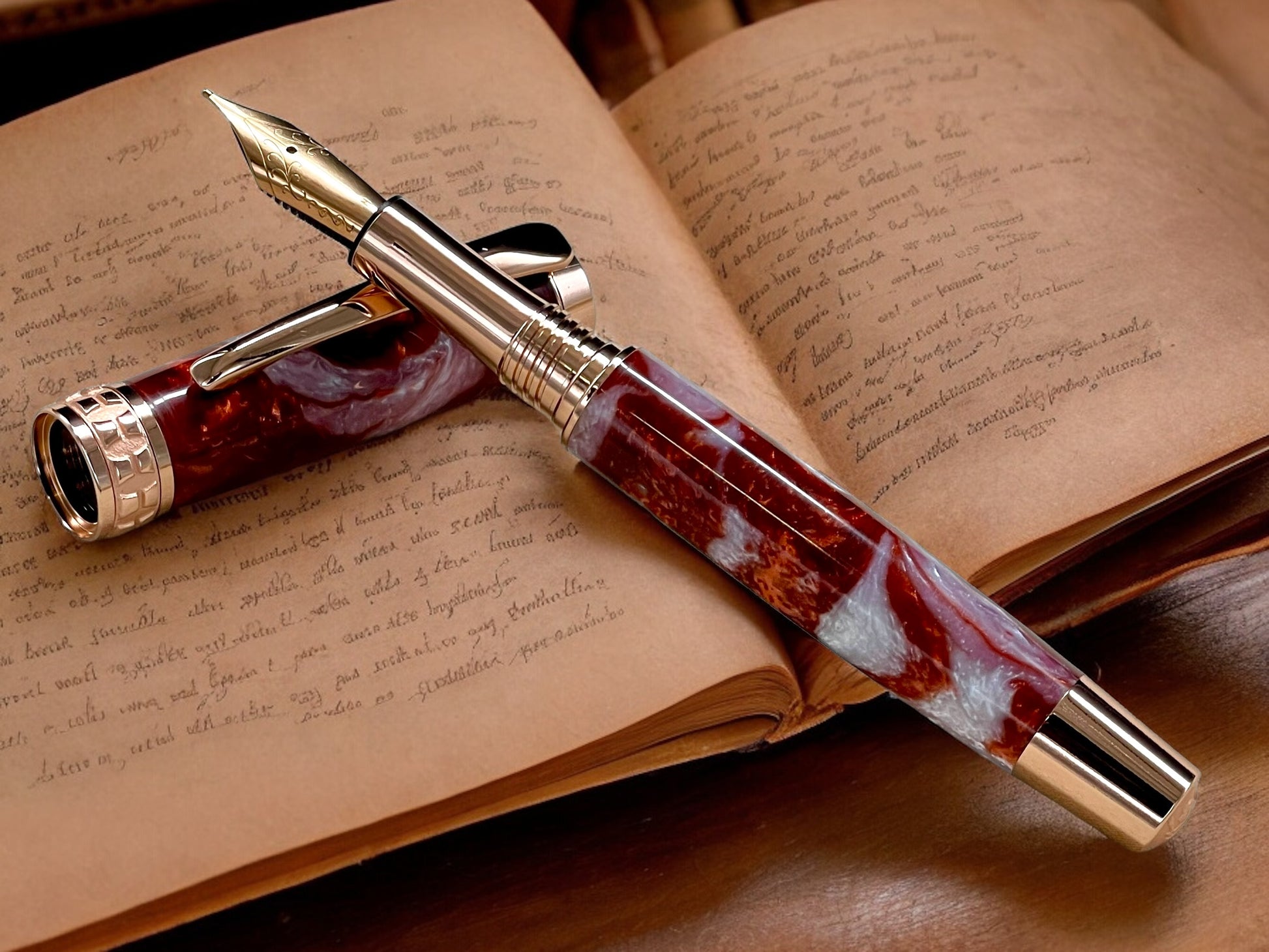 Whimsical “Rootbeer Float” Rose Gold Fountain Pen, Artisan Handcrafted Writing Instrument. Simple to Use. Handmade in CO USA. One of a Kind - HighlanderPen