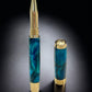 Gold Rollerball Pen, Artisan Handcrafted Writing Instrument. Handmade with Custom Hardware in Colorado. One of a Kind. “Deep Teal” - HighlanderPen