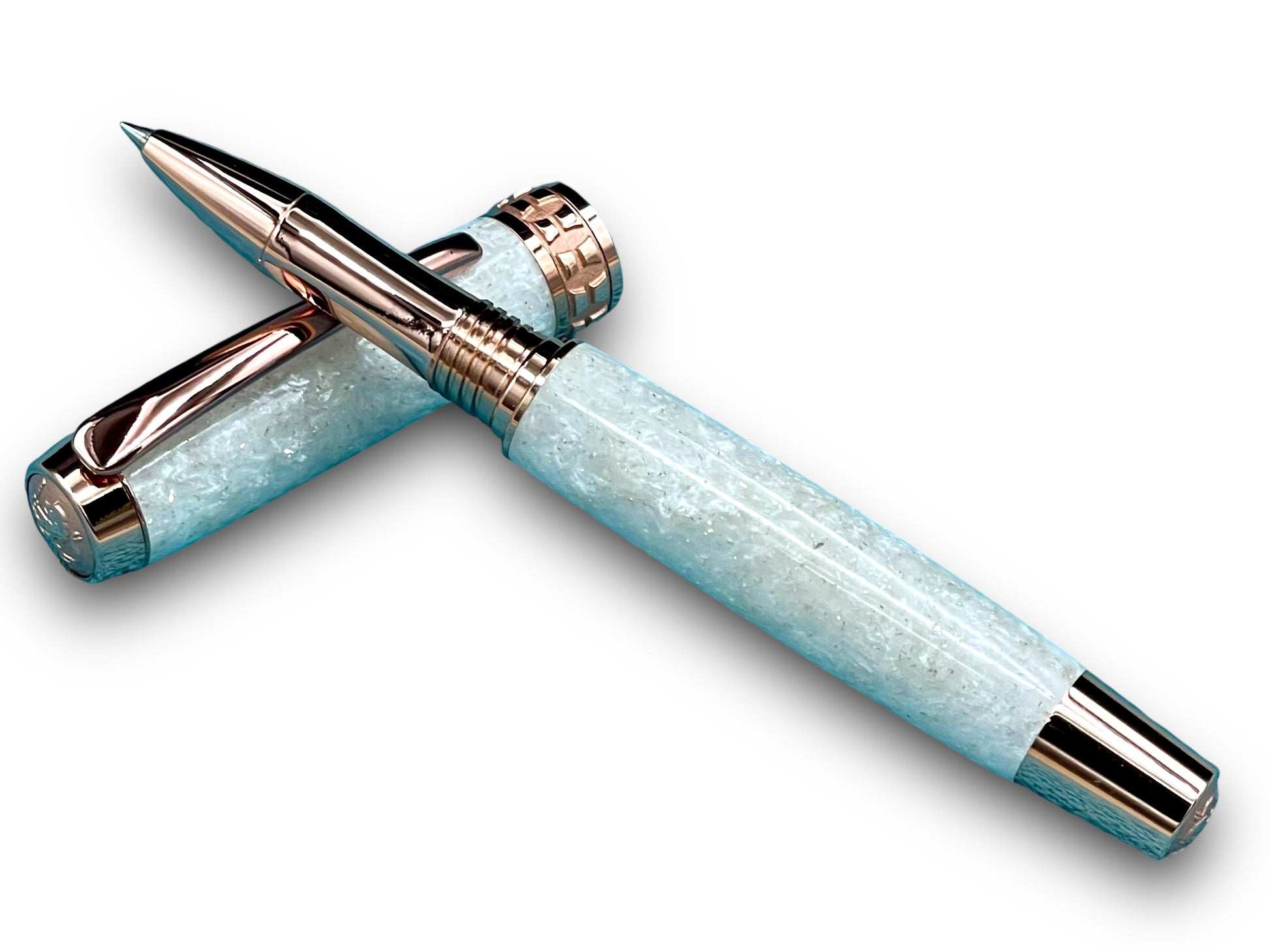 Elegant “Bling” Rose Gold Acrylic Rollerball Pen, Artisan Handcrafted Writing Instrument. One of a Kind, Box, Sleeve, & Ink Included. - HighlanderPen