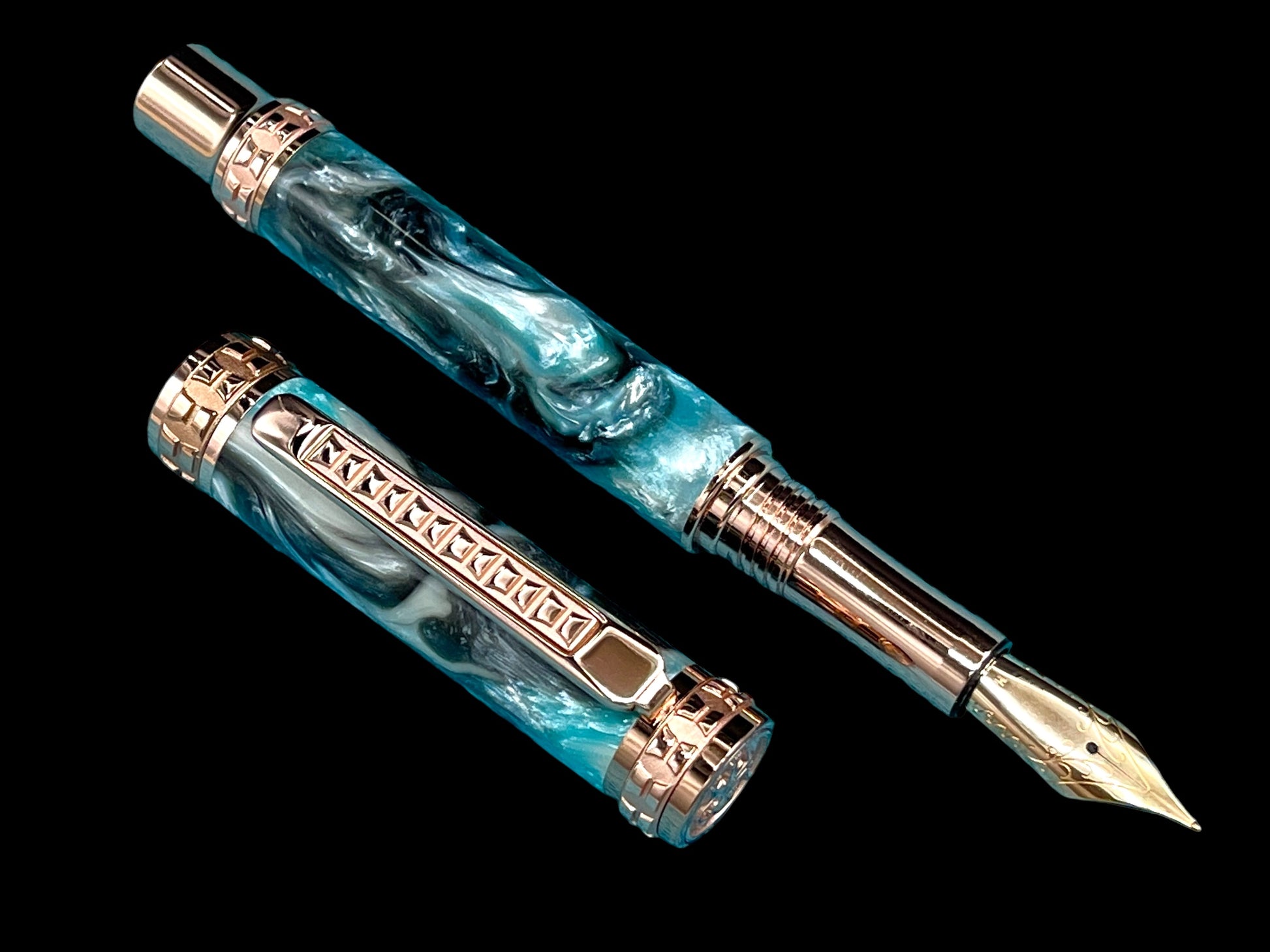 Rose Gold Fountain Pen, Handmade Elegant Luxury. Ink, Converter, Pen Sleeve, & Box Included. Handcrafted locally by Highlander Pen. [ML-FP-1005-01] - HighlanderPen