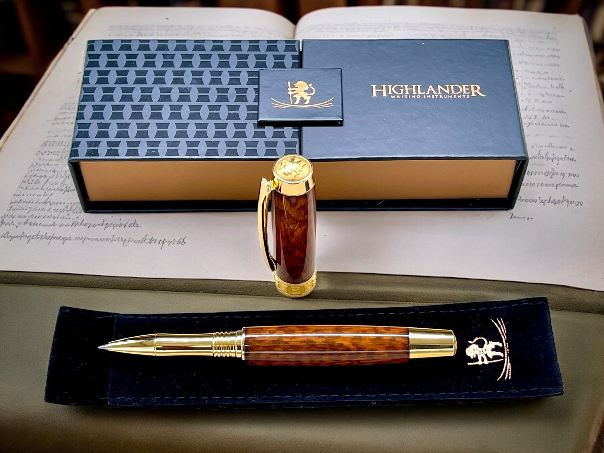 Exotic Rare Snakewood, Gold Rollerball Pen, Artisan Handcrafted Writing Instrument. Handmade Custom in Colorado. One of a Kind. - HighlanderPen