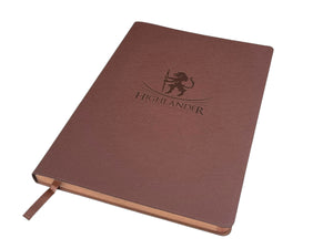 Large Dark Brown Saffiano PU Leather Journal, 10” X 7”, 120 gsm, Rose Gold Gilded Edges, Satin Ribbon, 25 Lines/Page, 192 Pages, In Box. - HighlanderPen