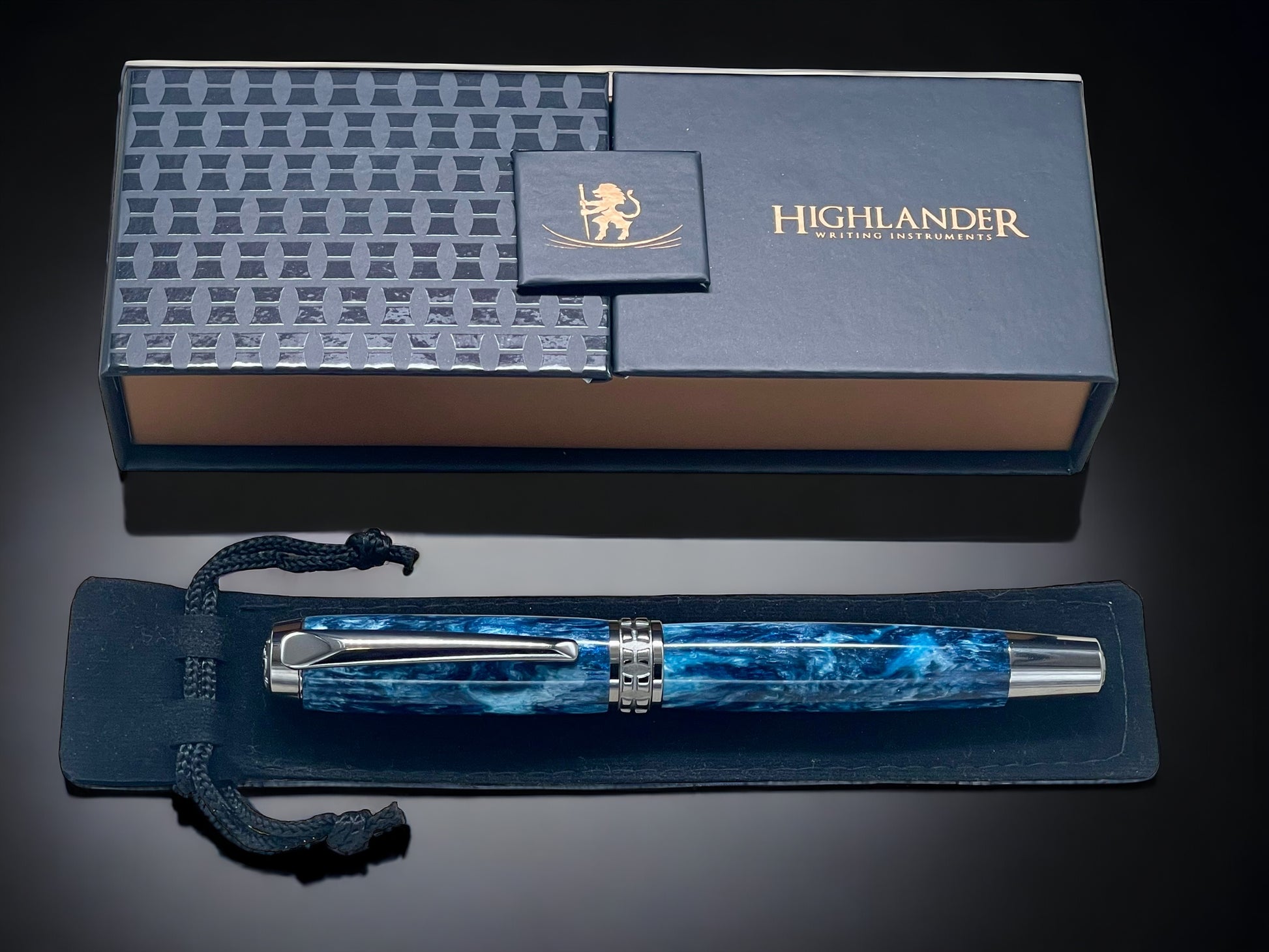 “Blue Wave” One of a Kind, Handmade Custom Black Titanium Rollerball Pen. Artisan Rare & Unique, Completely Handcrafted in Colorado, USA. - HighlanderPen