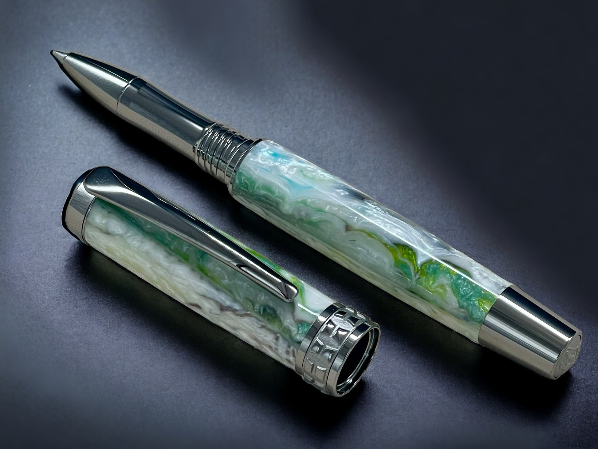 Wintergreen, One of a Kind, Handmade Custom Black Titanium Rollerball Pen. Artisan Rare & Unique, Completely Handcrafted in Colorado, USA. - HighlanderPen