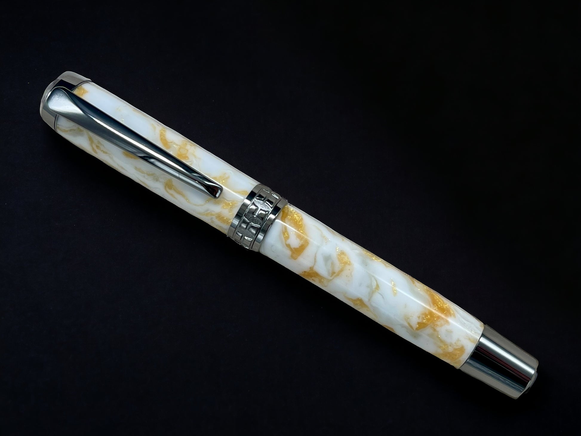 “Gold Marble”, One of a Kind, Handmade Custom Black Titanium Rollerball Pen. Artisan Rare & Unique, Completely Handcrafted in Colorado, USA. - HighlanderPen