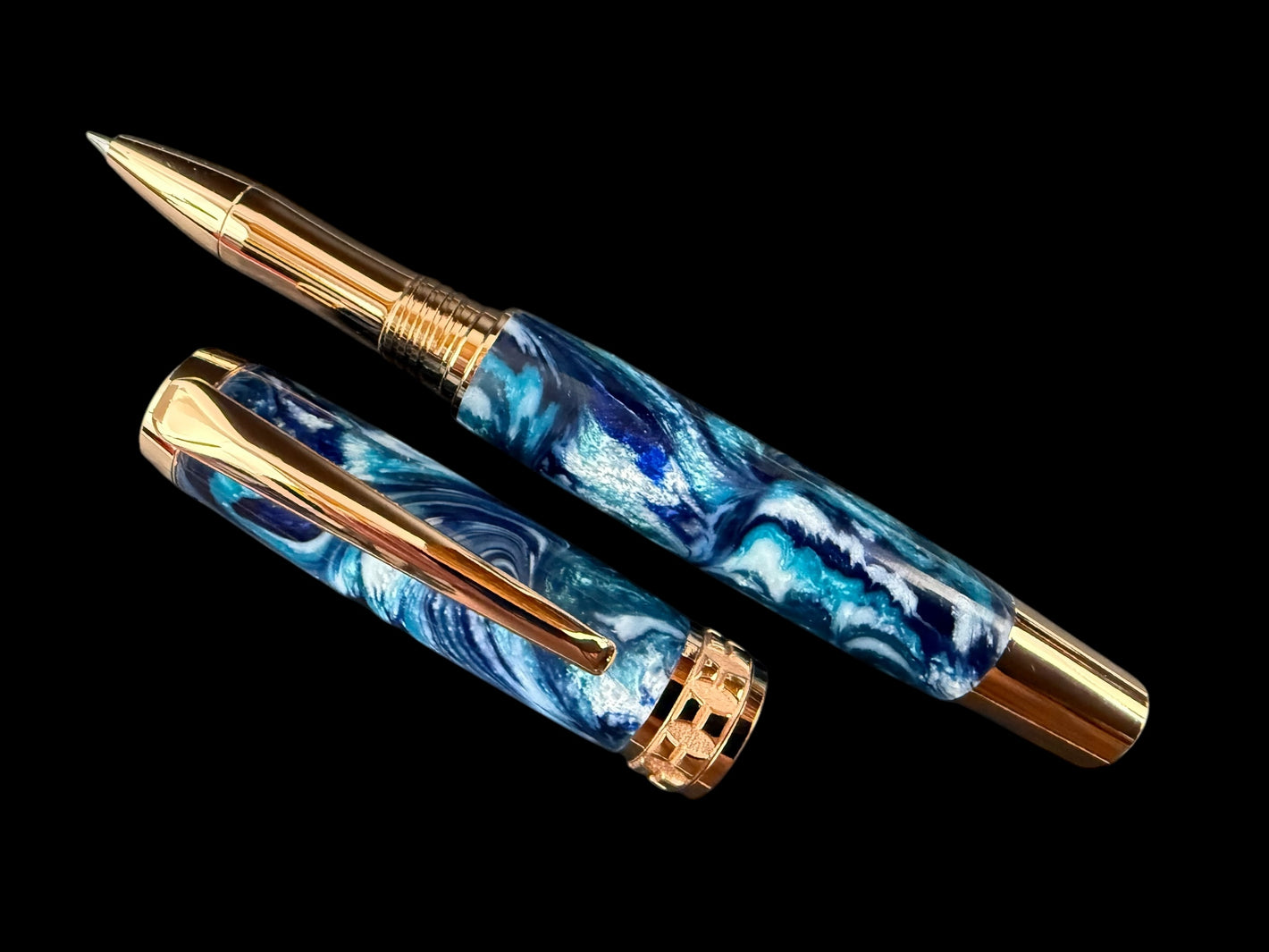 Red Gold “Endless Blue” Handmade Rollerball Pen