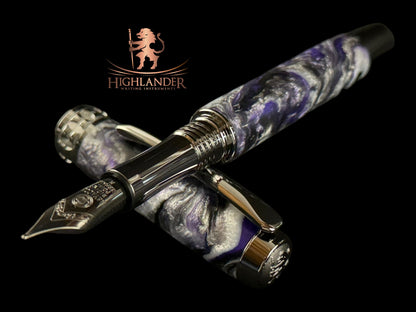 Whimsical Purple | Black Titanium Fountain Pen | Handcrafted by Highlander