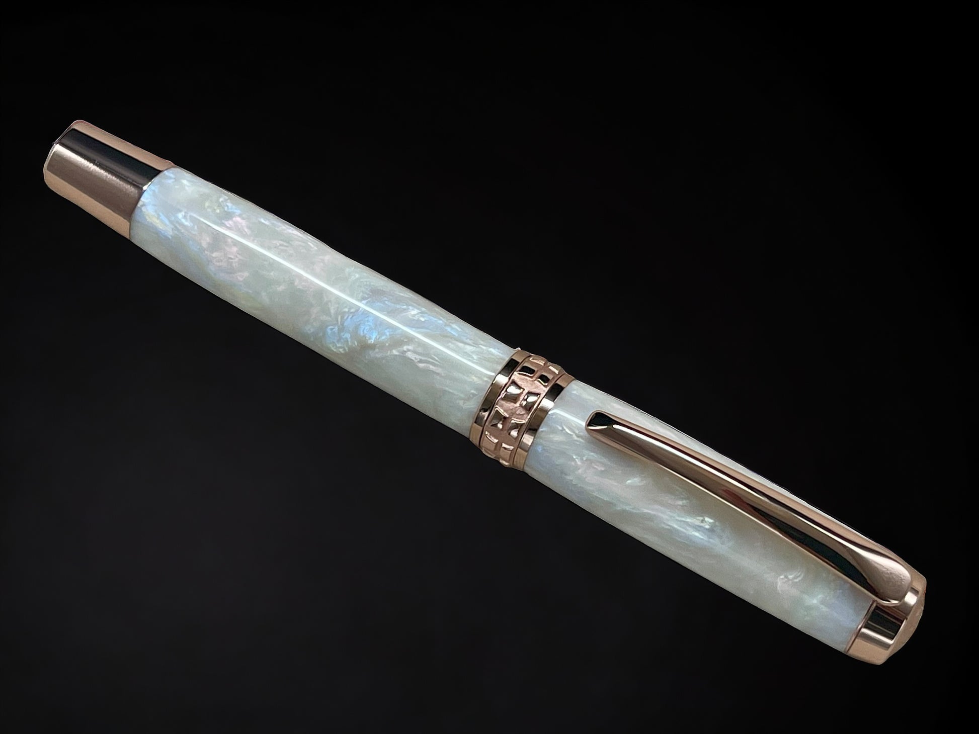 “Pearly Opal”, One of a Kind, Rose Gold, Handmade Custom Acrylic Rollerball Pen. Artisan Rare & Unique, Completely Handcrafted  in Co, US - HighlanderPen