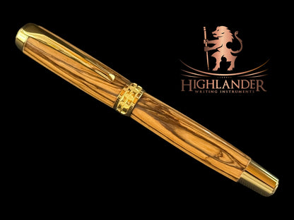 Certified Exotic Bethlehem Olivewood | Gold Rollerball Pen | Highlander Collection