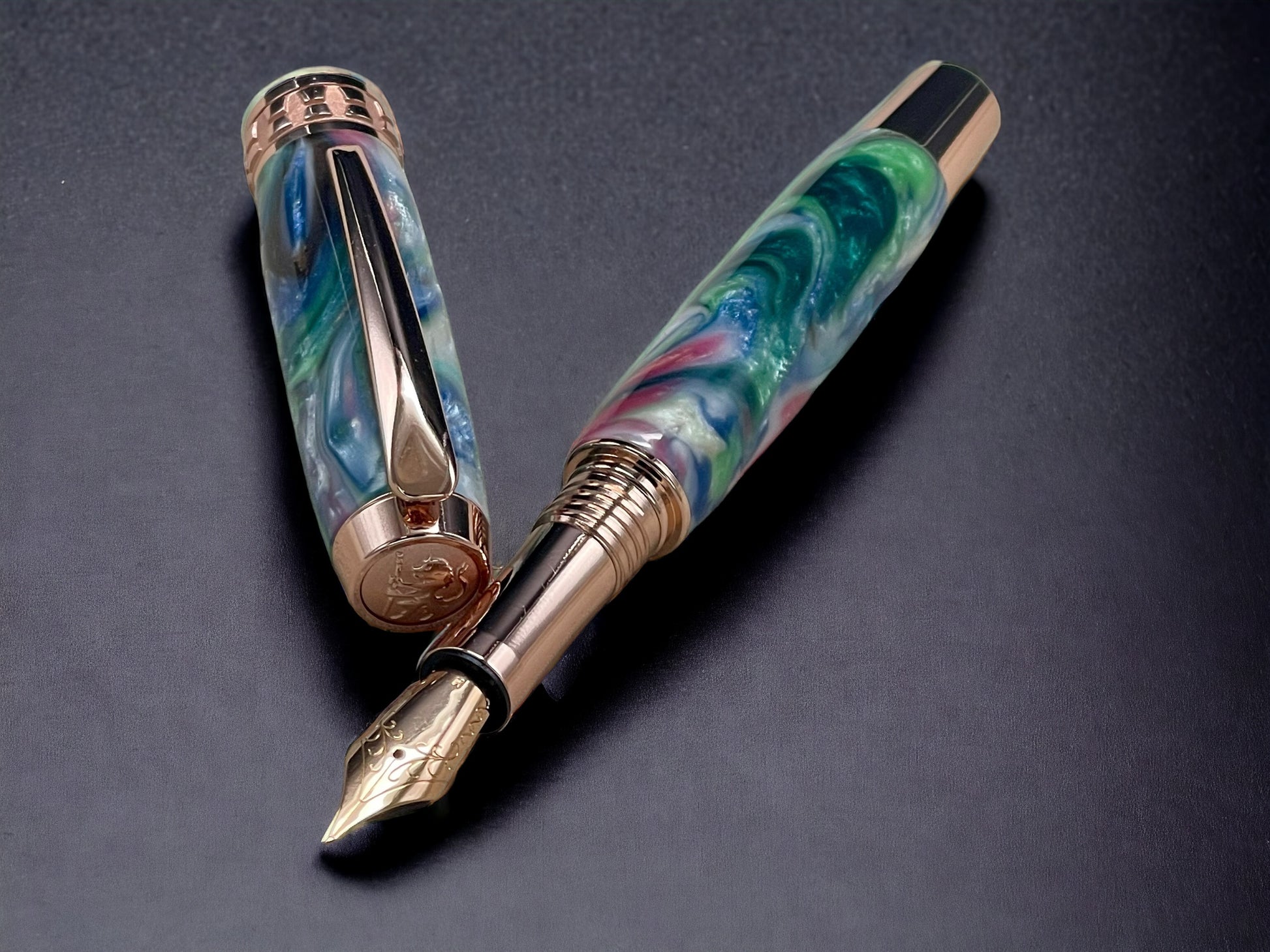 “Spring Bouquet”, One of a Kind, Rose Gold, Acrylic Handcrafted Fountain Pen. Custom, Artisan Rare & Unique, Handmade in Colorado. - HighlanderPen