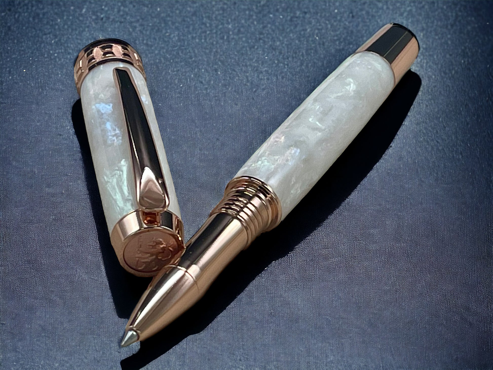 “Pearly Opal Acrylic” One of a Kind Rose Gold, Handmade Custom Rollerball Pen. Artisan Rare & Unique, Completely Handcrafted  in Co, USA - HighlanderPen