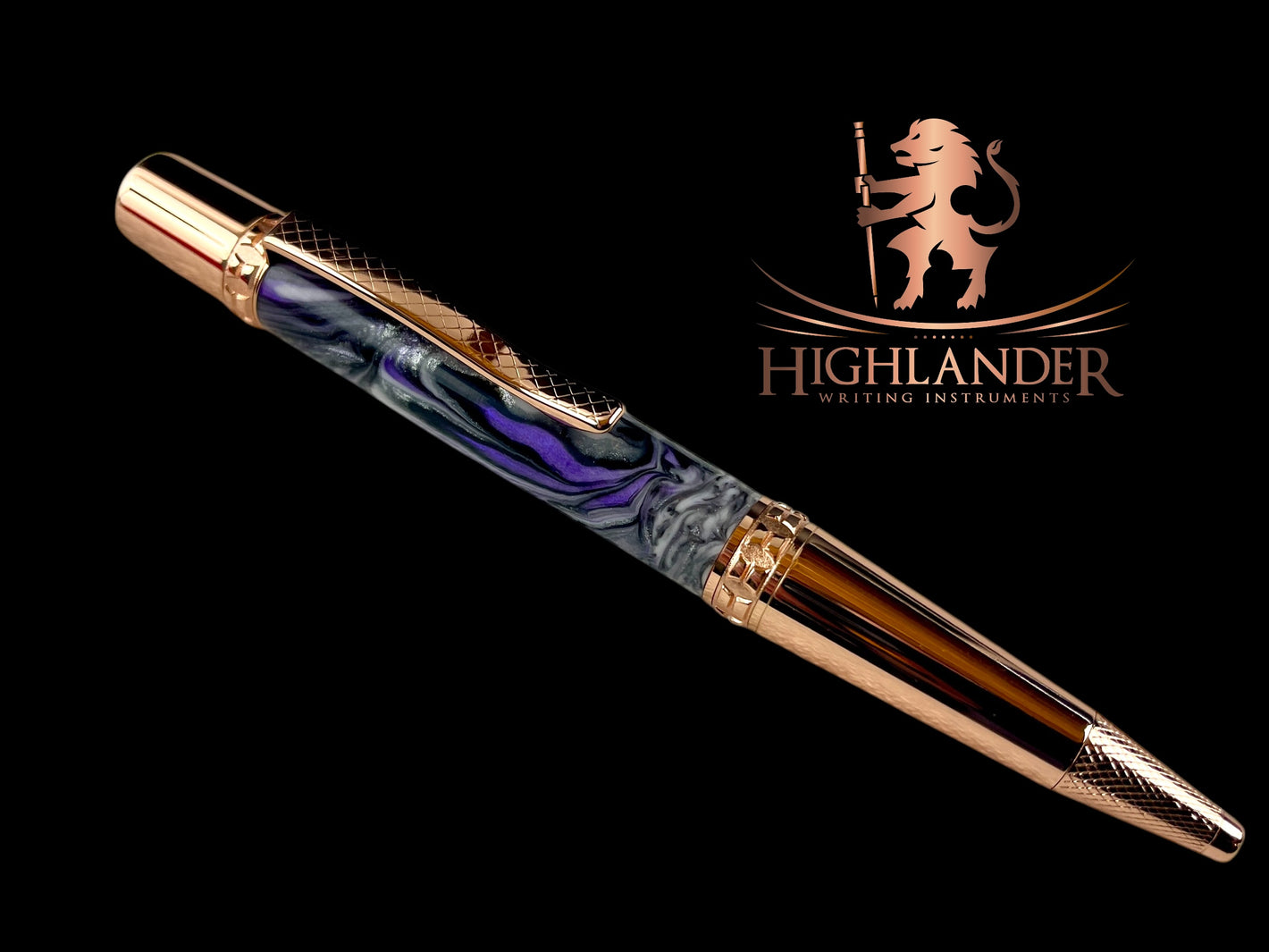 Rose Gold "Purple Haze" Handmade Glasgow Ballpoint Pen. One of a Kind, Handcrafted by Highlander Pen in CO. Box, Ink, & Sleeve Included. [ML-BP-1210-01]