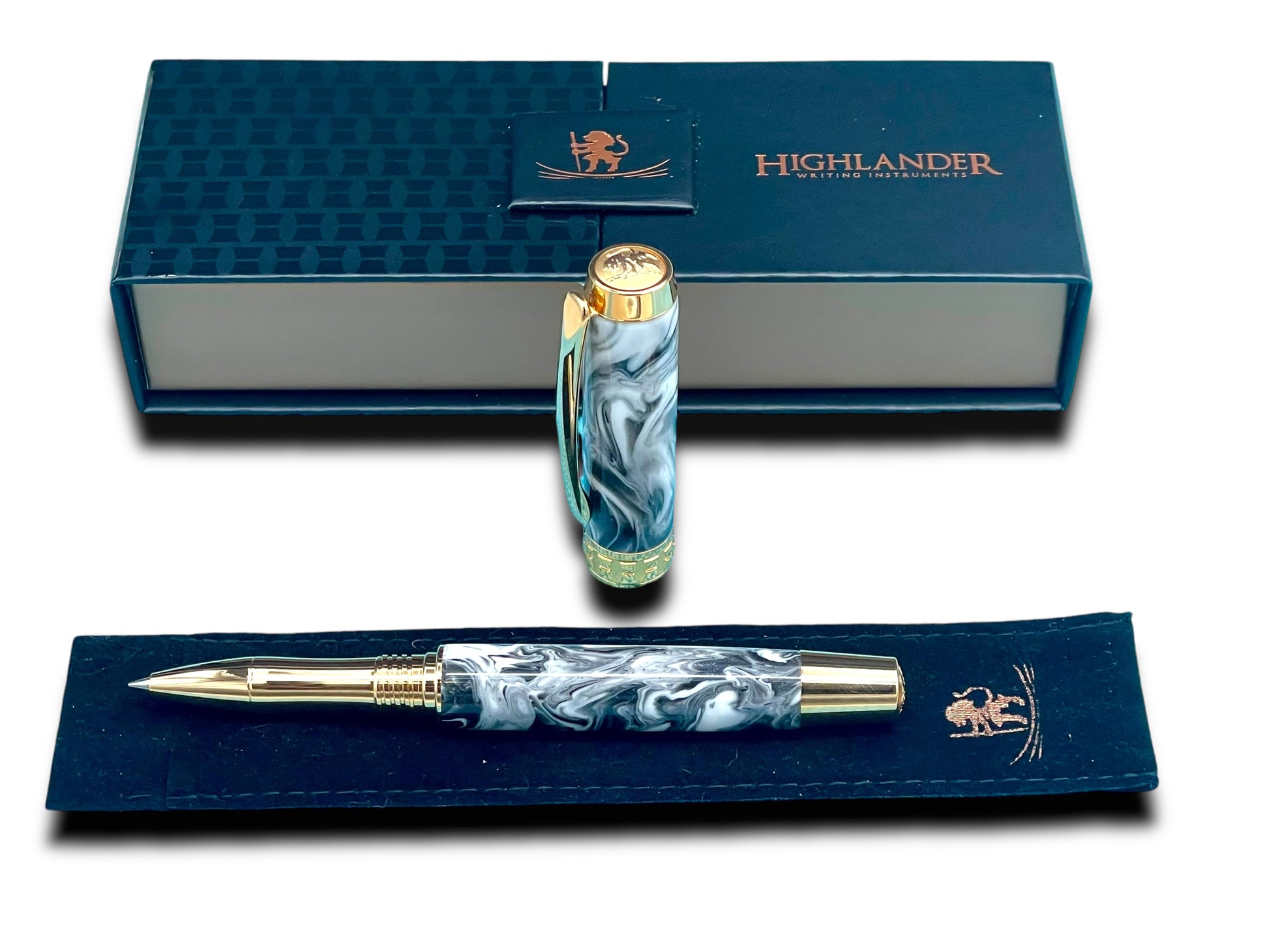 Timeless “Imperial Black” Handcrafted Gold Rollerball Pen, One of a Kind, Handmade in Colorado. Ink, Velvet Sleeve, and Pen Box Included. - HighlanderPen