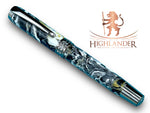 Striking “Black and Gold Swirl” Black Titanium Fountain Pen, Artisan Handcrafted Writing Instrument. Converter, Ink, Sleeve & Box Included. - HighlanderPen