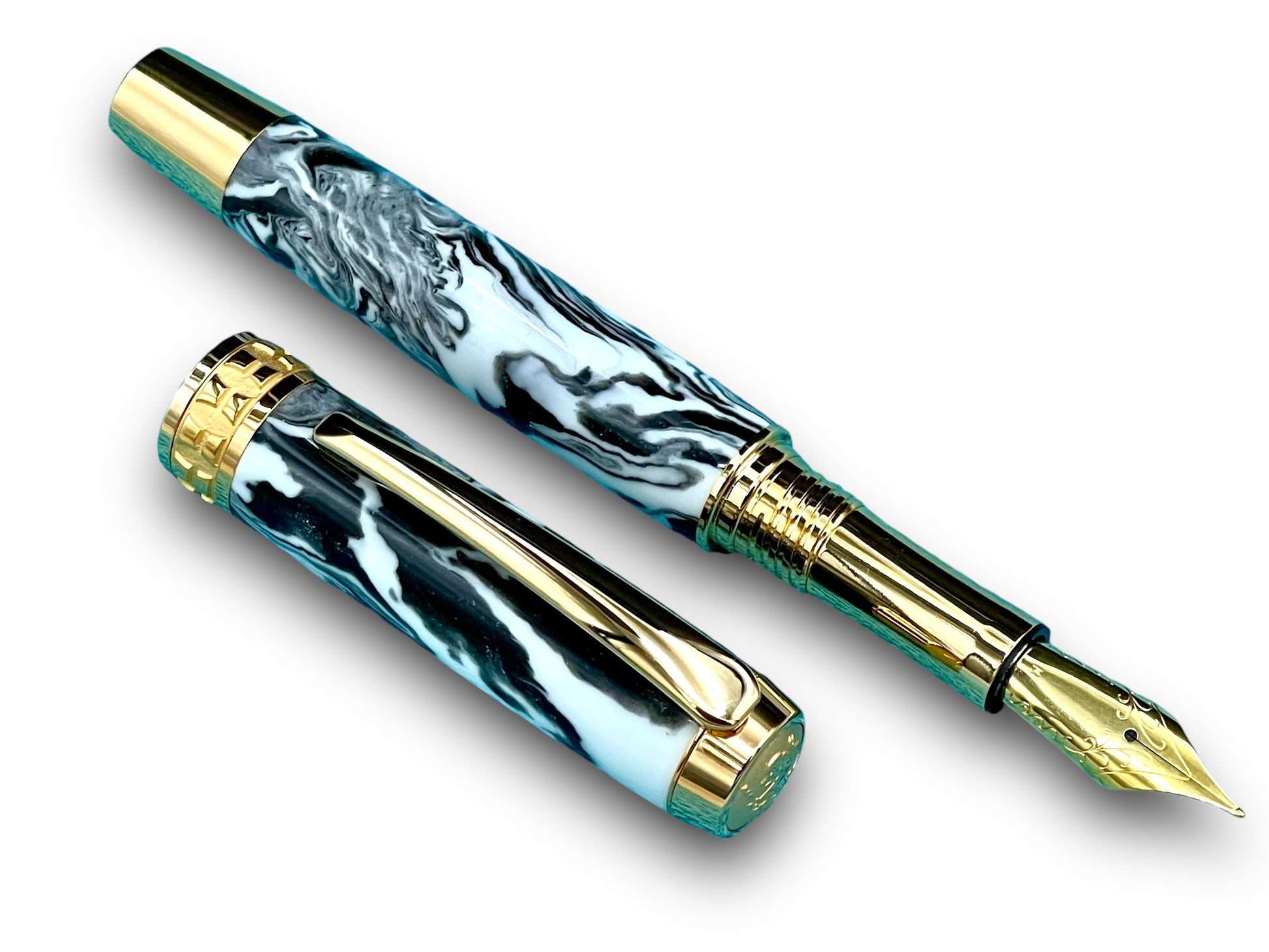 Timeless “Imperial Black” Handcrafted Luxury Gold Fountain Pen, One of a Kind, Handmade in Colorado. Ink, Converter, Sleeve, & Box Included. - HighlanderPen