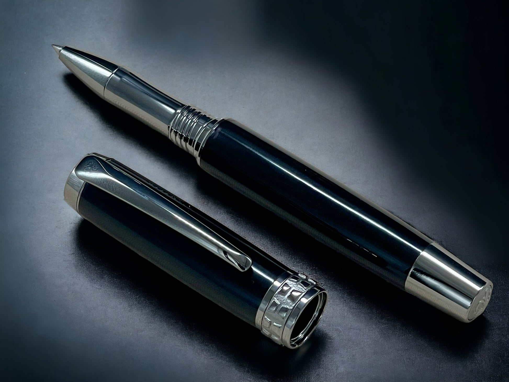 Exotic Gaboon Ebony, One of a Kind, Handmade Custom Black Titanium Rollerball Pen. Artisan Rare & Unique, Handcrafted in CO. - HighlanderPen