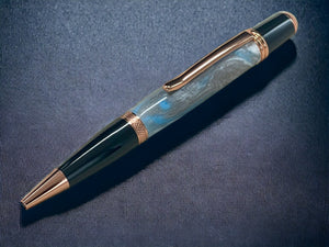 Sky Blue, Silver, and White Pearlescent Acrylic Ballpoint Pen. Luxury and Precision. Handmade in Colorado. - HighlanderPen