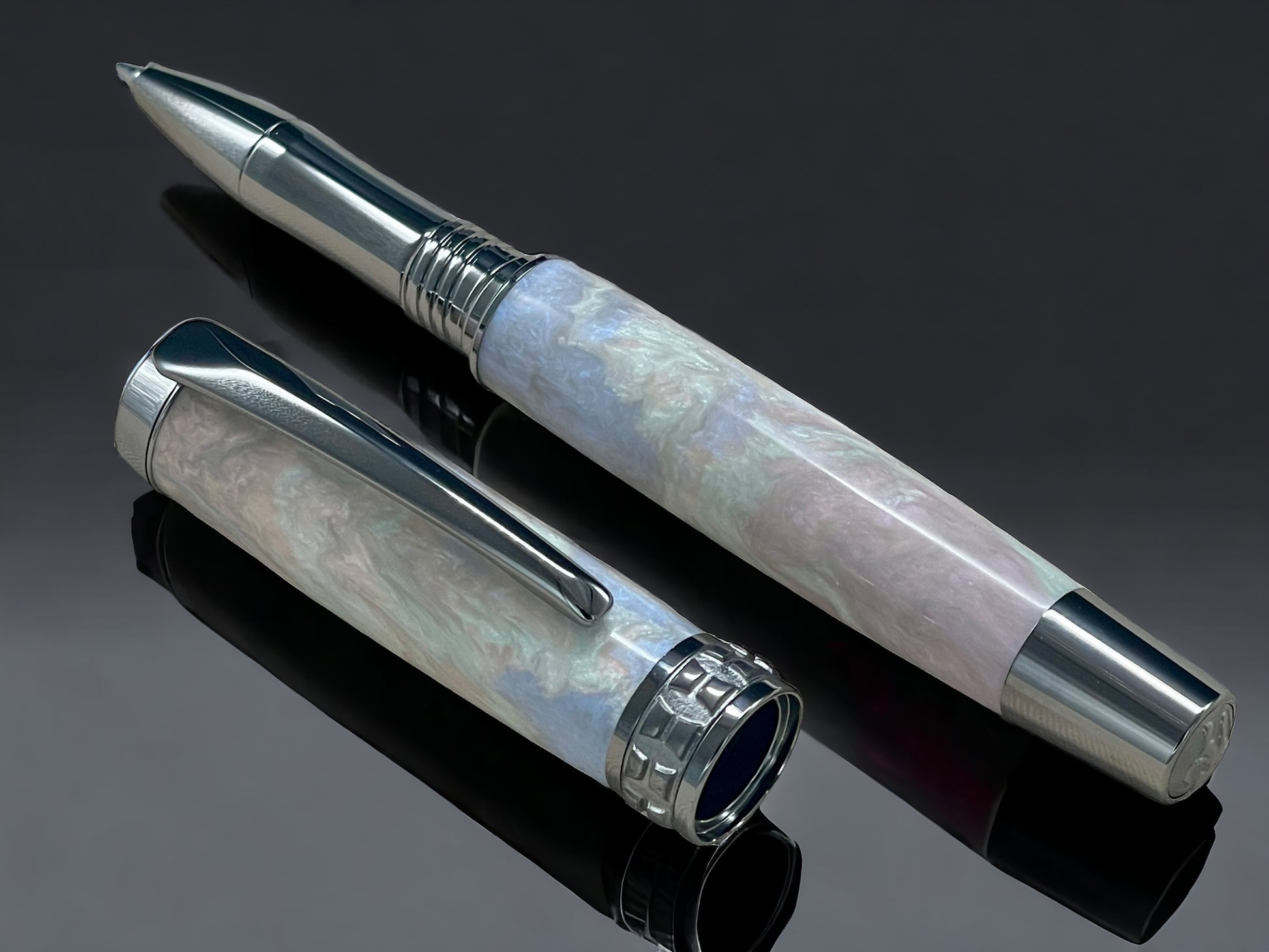 Matte Opal, One of a Kind, Handmade Custom Black Titanium Rollerball Pen. Artisan Rare & Unique, Completely Handcrafted in Colorado, USA. - HighlanderPen