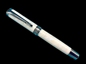 Elegant "Pearly Opal" Handcrafted Black Titanium Fountain Pen. One of a Kind. Handmade in Colorado. Ink, Converter, Sleeve & Box Included. - HighlanderPen