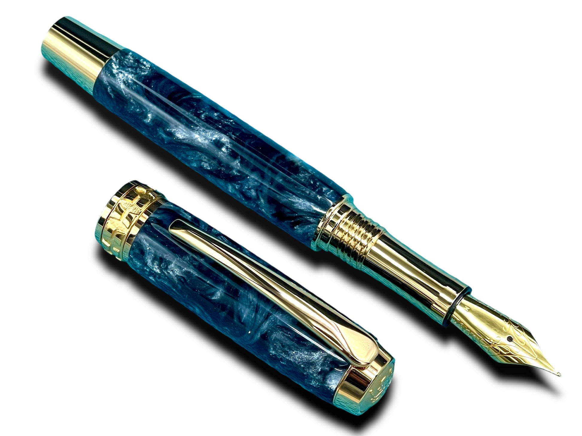 Elegant “Black-Silver” Handcrafted Luxury Gold Fountain Pen, One of a Kind, Handmade in Colorado. Ink, Converter, Sleeve, & Box Included. - HighlanderPen