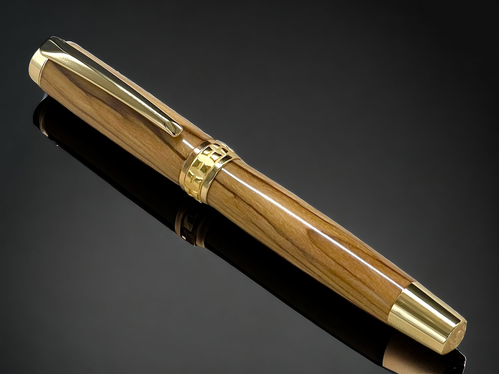 One of a Kind, Gold & Wood, Handmade Custom Bethlehem Olivewood Rollerball Pen. Artisan Rare & Unique, Completely Handcrafted in Co, USA - HighlanderPen