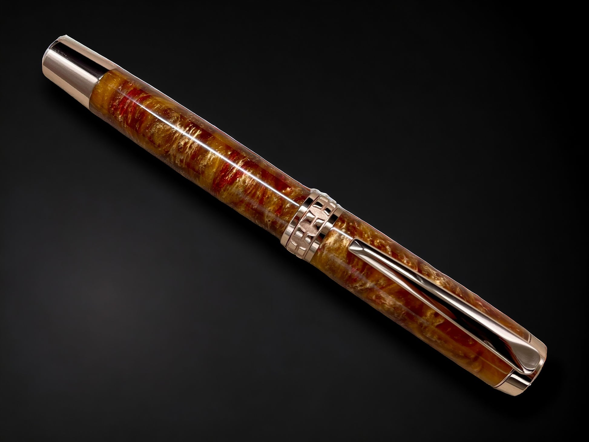 “Copper on Fire”, One of a Kind, Rose Gold, Handmade Custom Acrylic Rollerball Pen. Artisan Rare & Unique, Completely Handcrafted  in Co, US - HighlanderPen