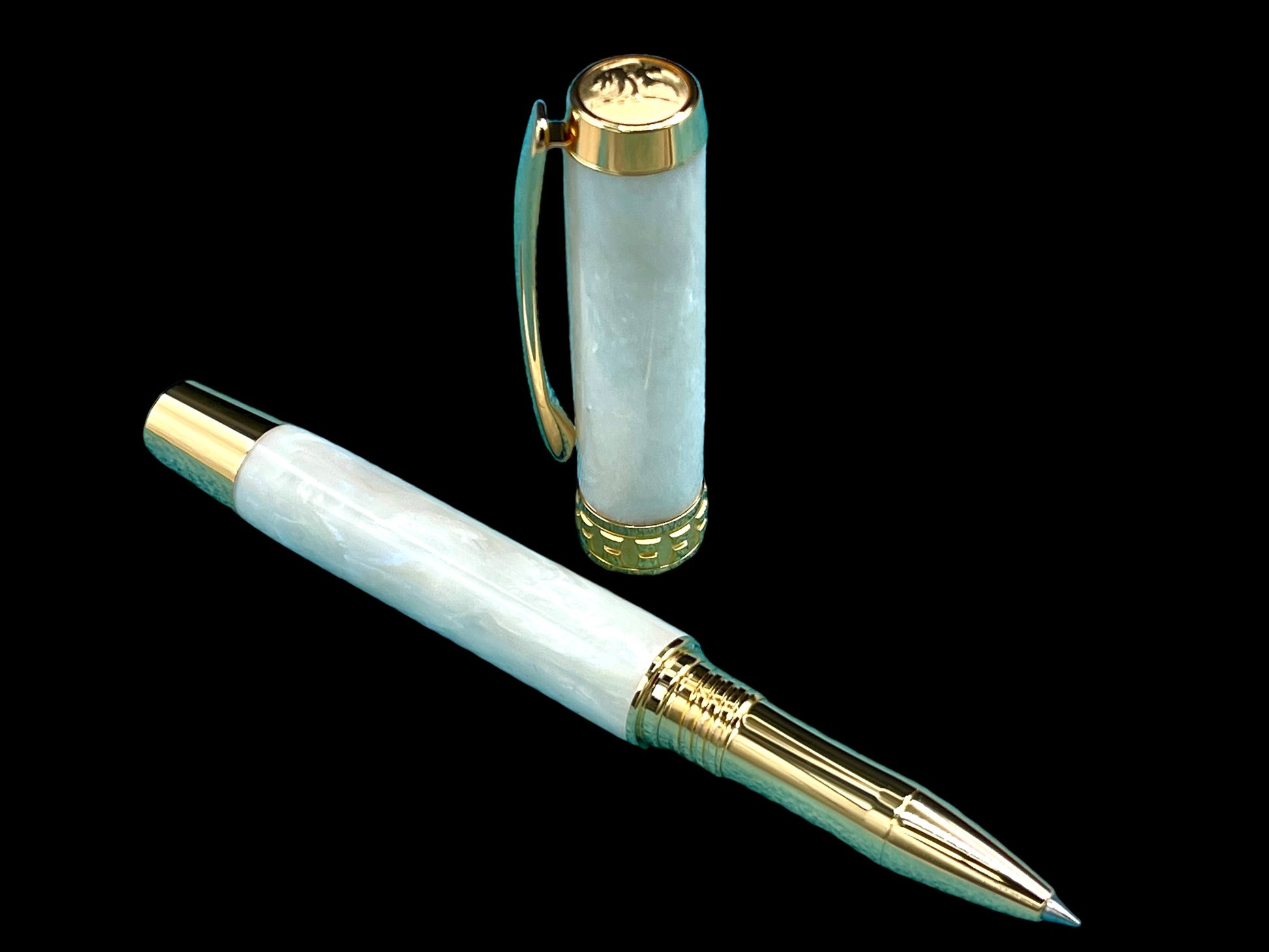 Elegant “Pearly Opal” Acrylic Handcrafted Gold Rollerball Pen, One of a Kind, Handmade in Colorado. Ink, Velvet Sleeve, & Pen Box Included. - HighlanderPen