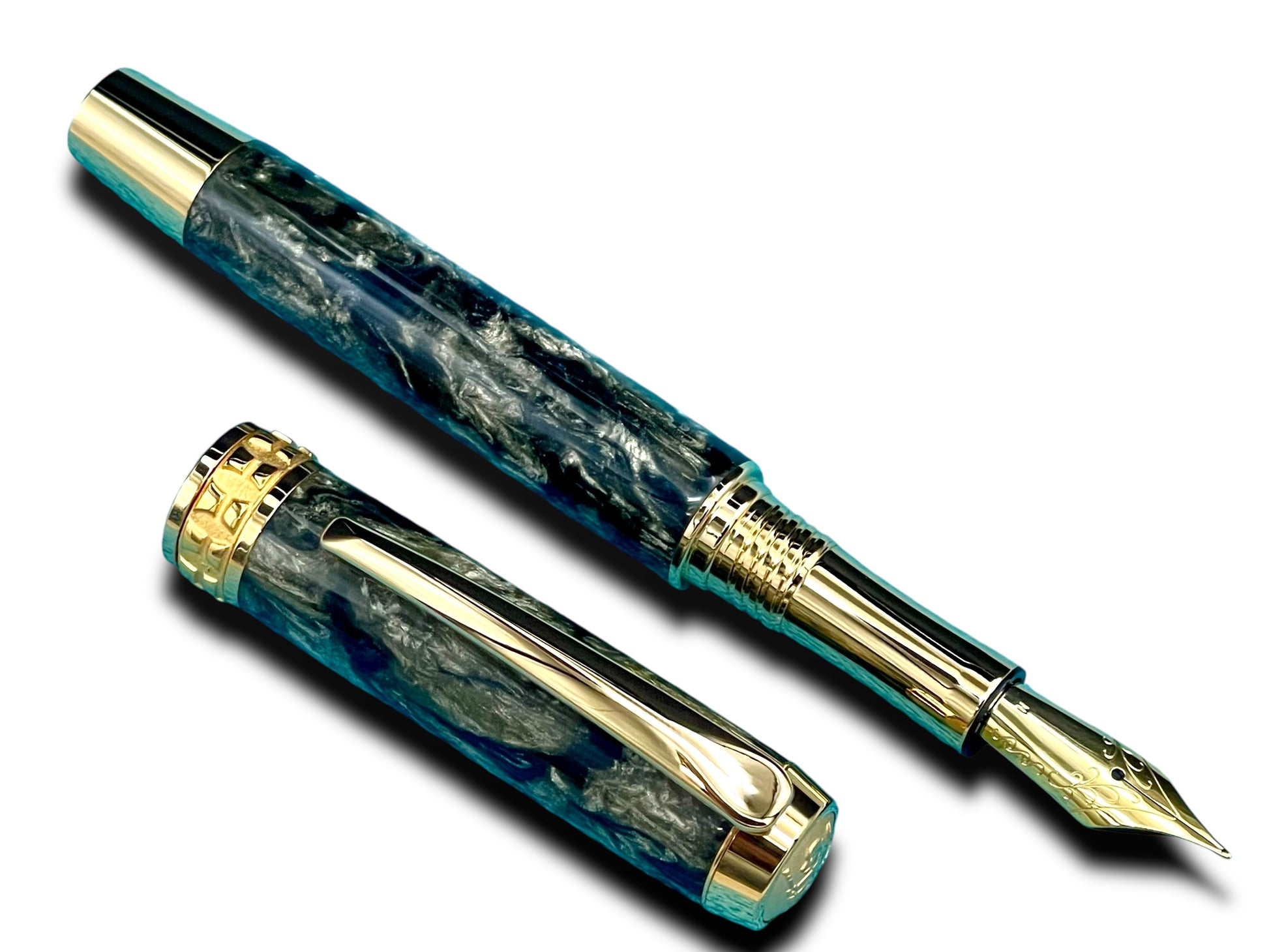 Elegant “Black Pewter” Handcrafted Luxury Gold Fountain Pen, One of a Kind, Handmade in Colorado. Ink, Converter, Sleeve, & Box Included. - HighlanderPen